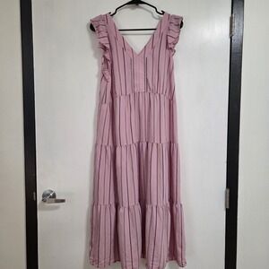 Loft Pretty In Pink Ruffle Accent Tiered Sleeveless Summer Dress Size Small‎